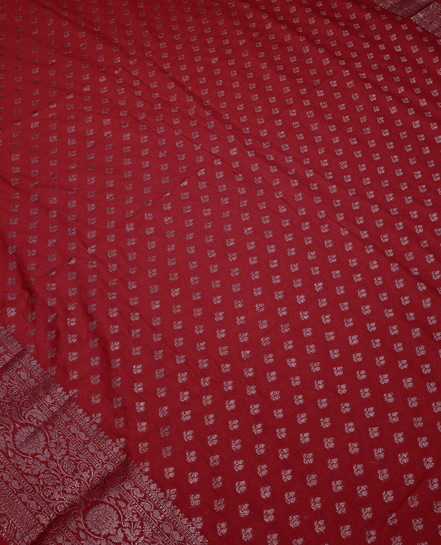 Chilli Red Colour Semi Banarasi Saree having Thread Work in Body with Self Colour Broacde Border and Blouse