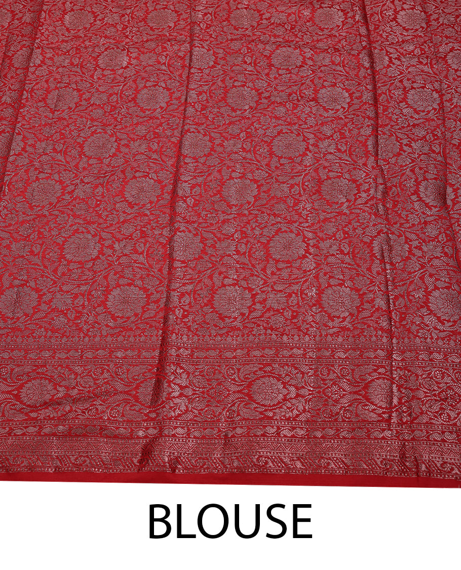 Chilli Red Colour Semi Banarasi Saree having Thread Work in Body with Self Colour Broacde Border and Blouse