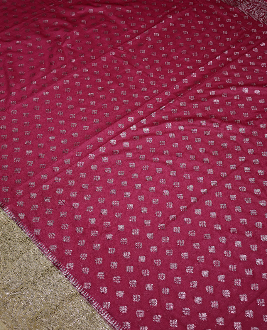 Magenta Colour Semi Banarasi Saree having Buttas in Body with Cream Colour Border and Blouse
