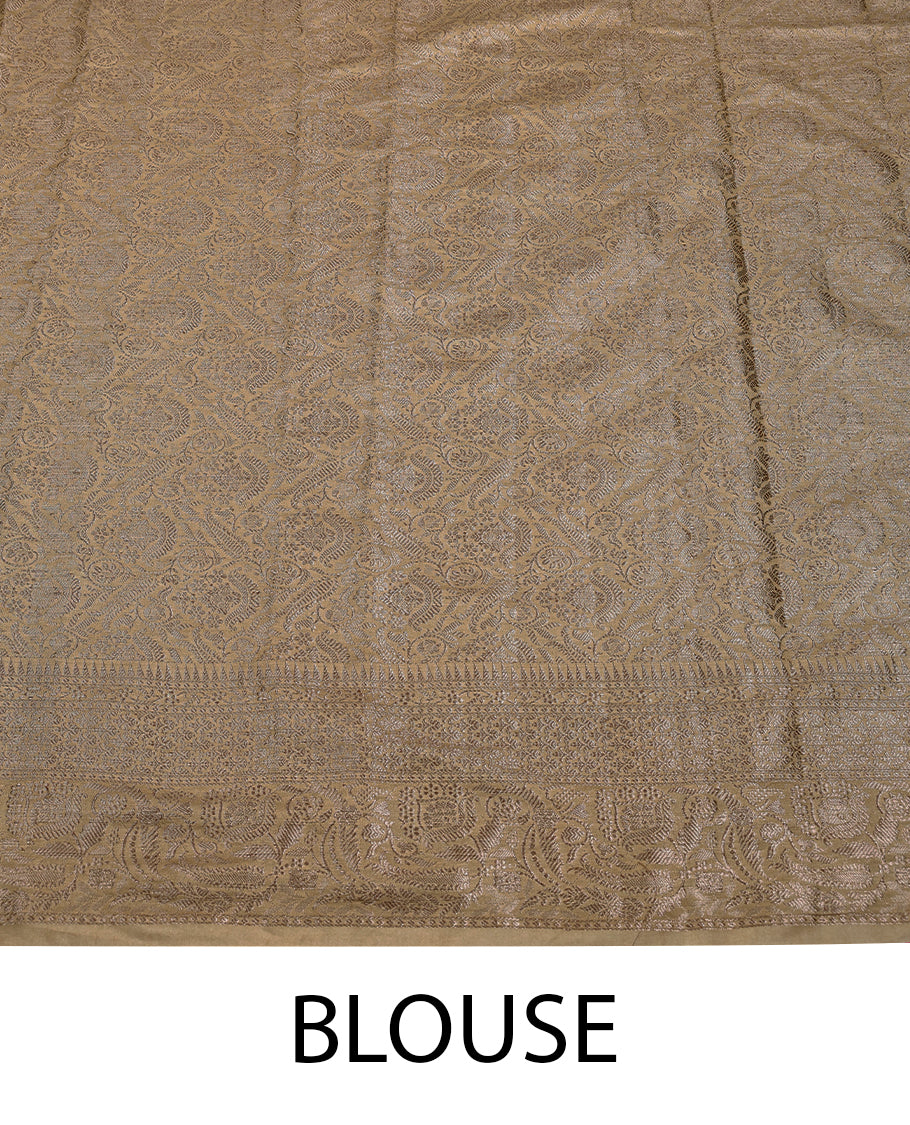 Magenta Colour Semi Banarasi Saree having Buttas in Body with Cream Colour Border and Blouse