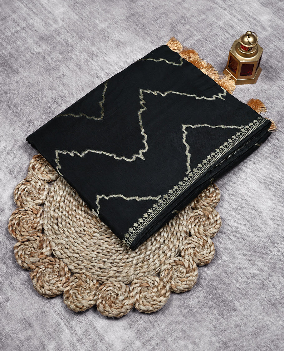 Black Colour Semi Banarasi Saree having Golden Thread Work in Body with 1 Inch Border and Blouse