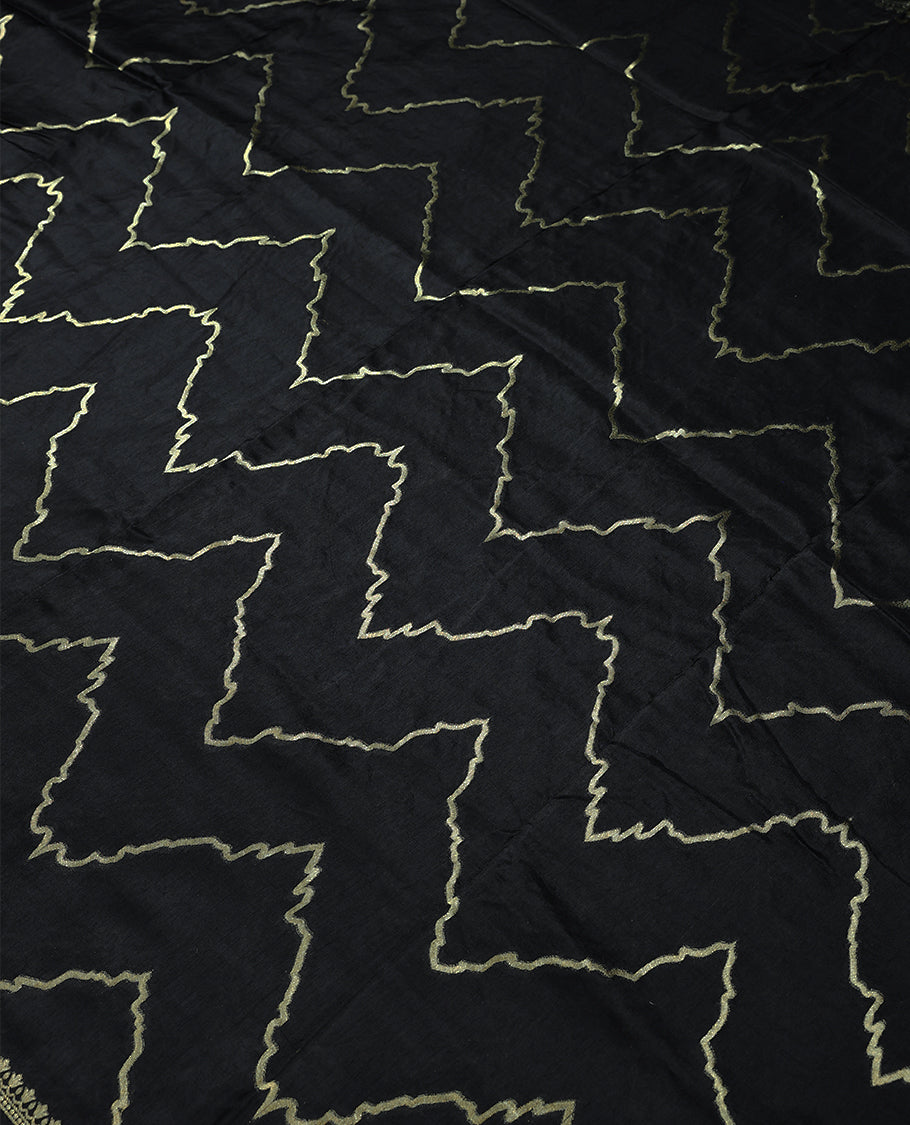 Black Colour Semi Banarasi Saree having Golden Thread Work in Body with 1 Inch Border and Blouse
