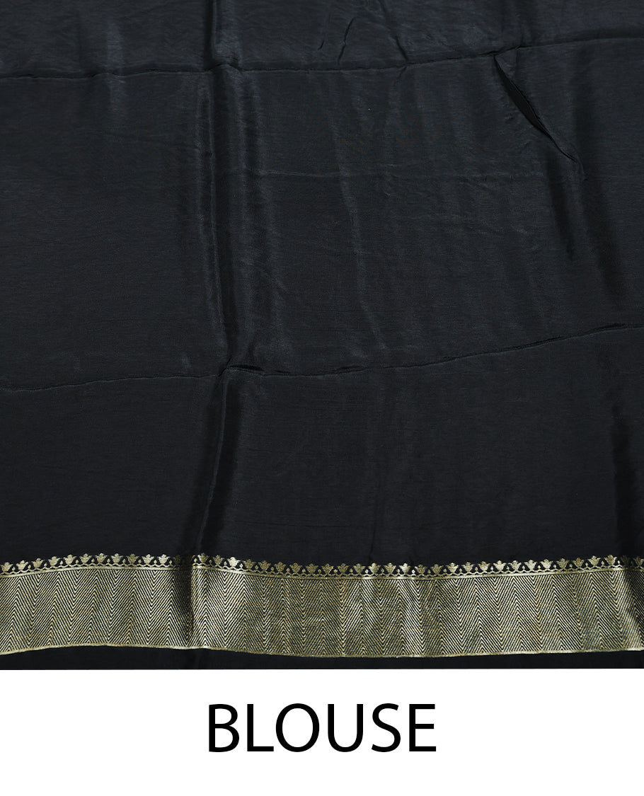 Black Colour Semi Banarasi Saree having Golden Thread Work in Body with 1 Inch Border and Blouse