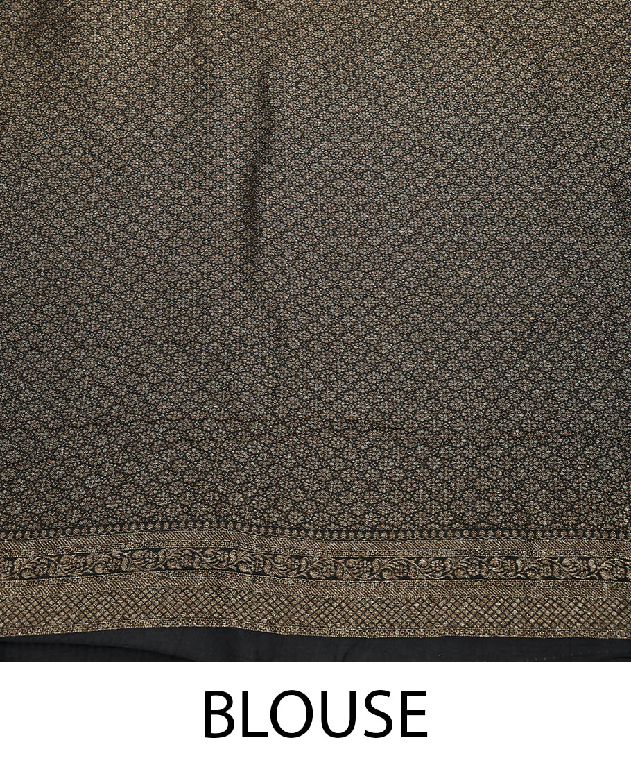 Pure Black Colour Semi Banarasi Saree having Flower Thread Work in Body with Border and Blouse