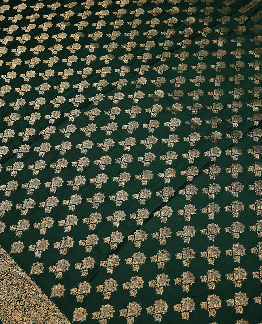 Dark Green Colour Semi Banarasi Saree having Heavy Buttas in Body with Traditional Border and Blouse