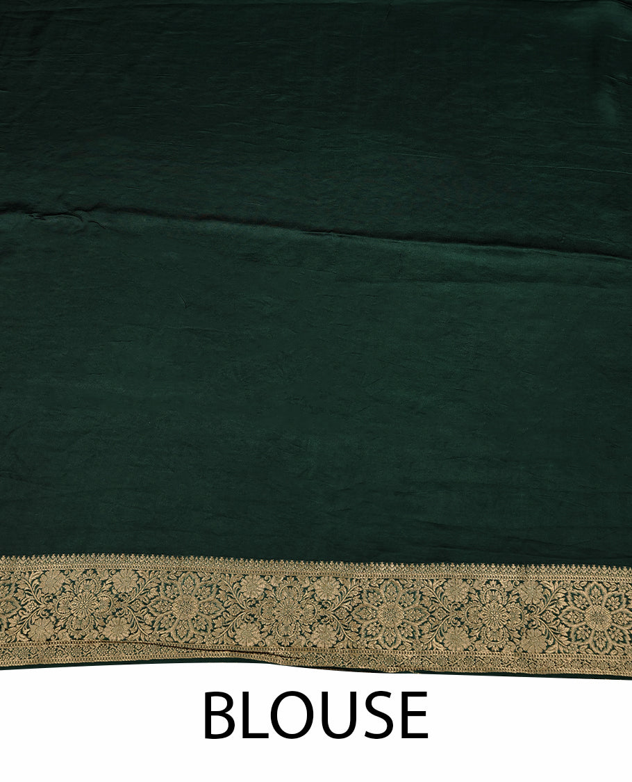 Dark Green Colour Semi Banarasi Saree having Heavy Buttas in Body with Traditional Border and Blouse