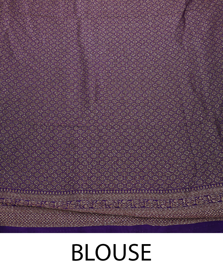 Dark Violet Colour Semi Banarasi Saree having Flower Thread Work in Body with Border and Blouse