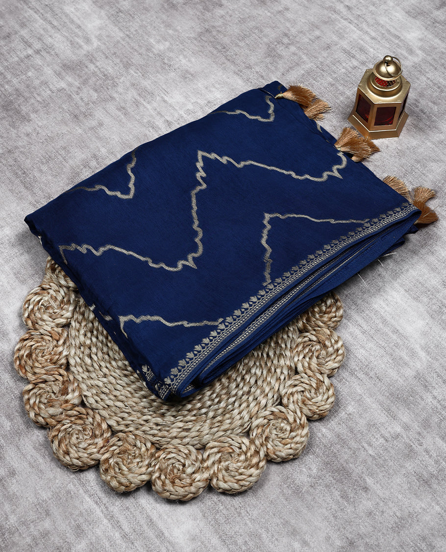 Blue Colour Semi Banarasi Saree having Golden Thread Work in Body with 1 Inch Border and Blouse