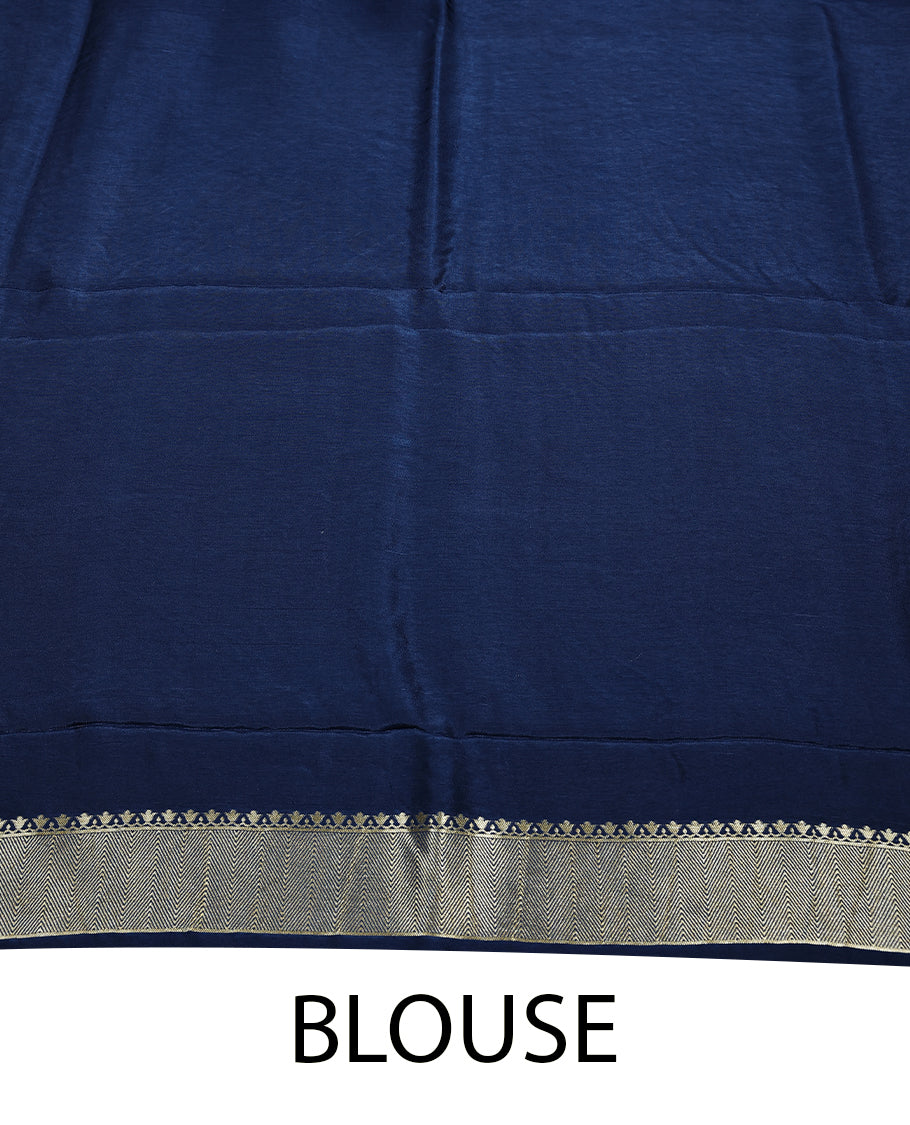 Blue Colour Semi Banarasi Saree having Golden Thread Work in Body with 1 Inch Border and Blouse