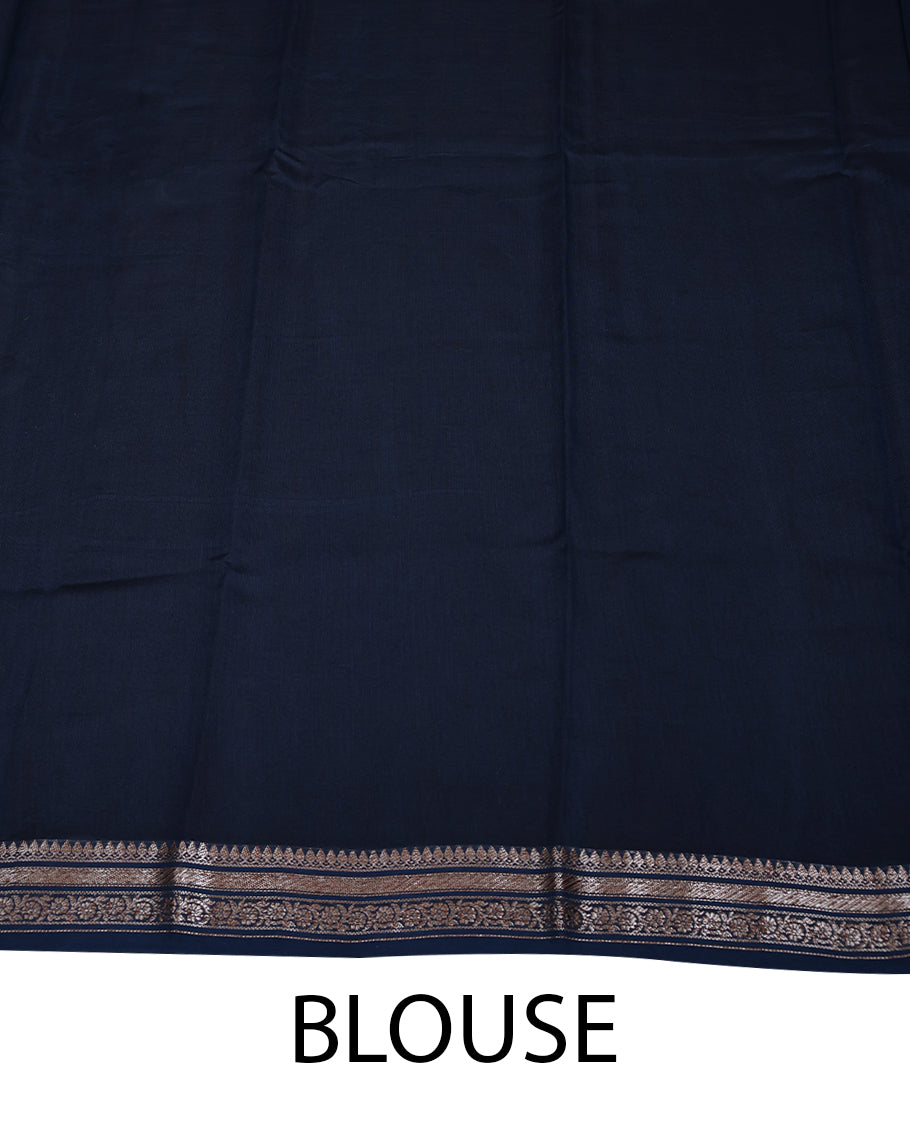 Dark Blue Colour Maheshwari Saree having Light Colour Prints in Body with Border and Self Coloured Blouse