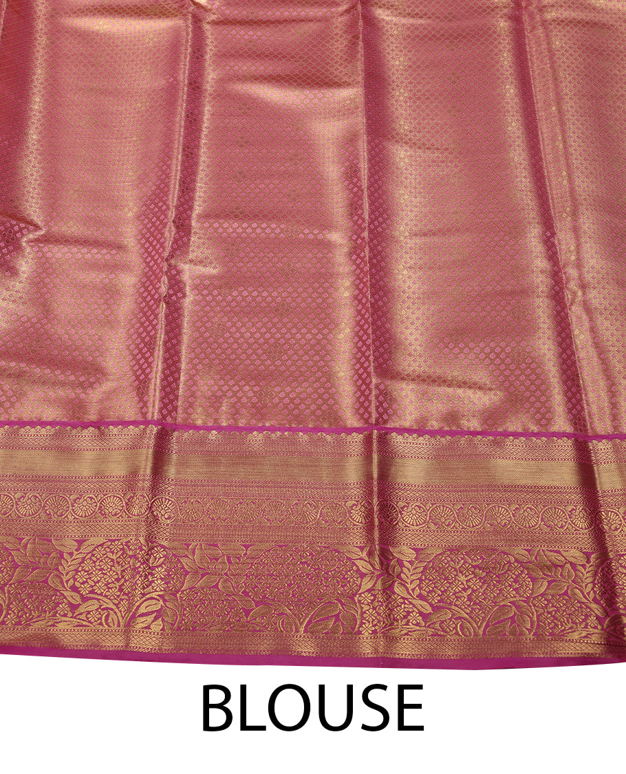 Golden Colour Art Tissue Saree having Slanting Lines in Body with Magenta Colour Border and Blouse