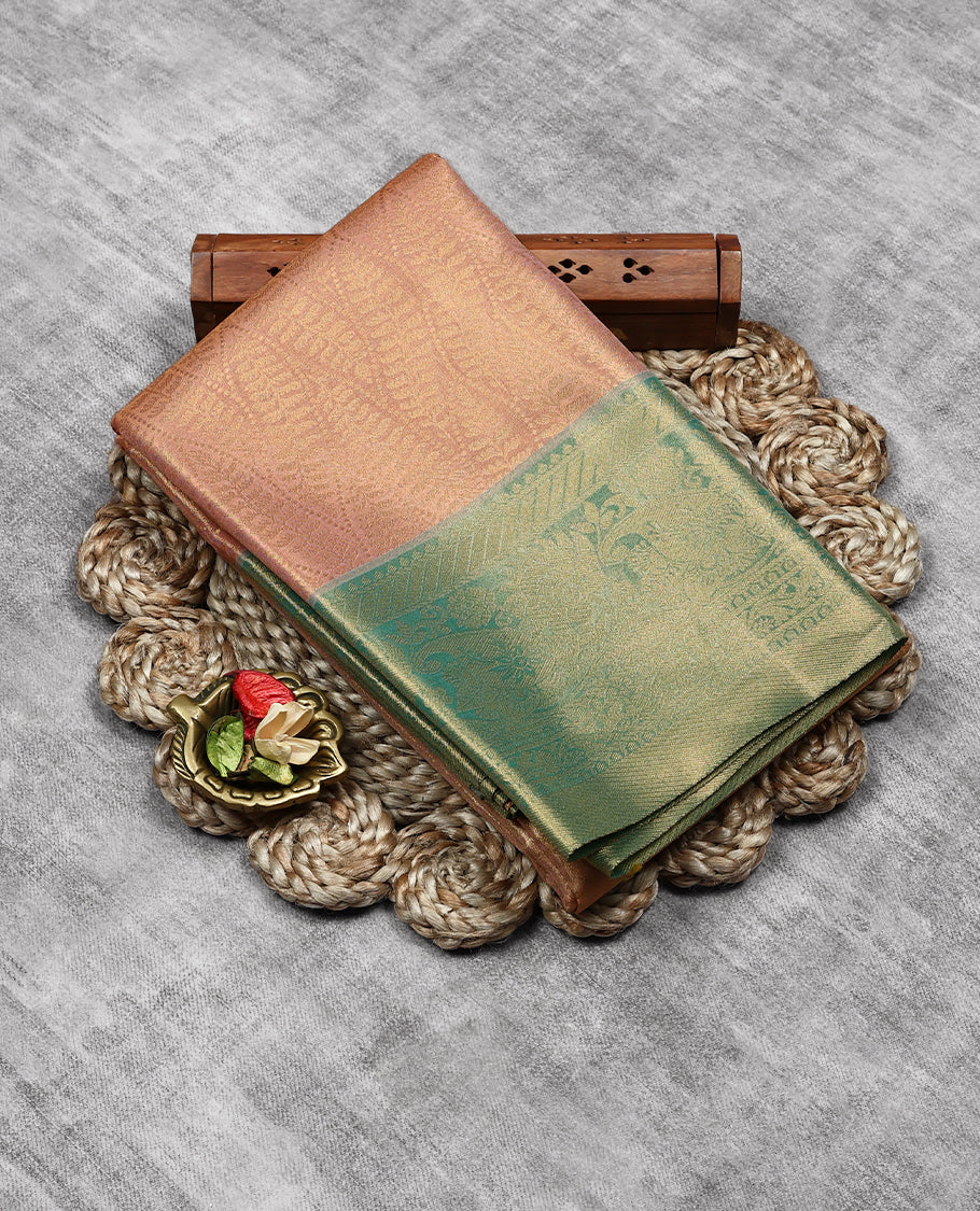 Pastel Peach Colour Art Tissue Saree having Zari Worked Body with Contrast Border and Blouse