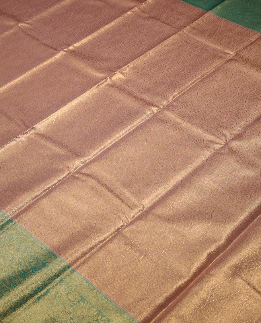 Pastel Peach Colour Art Tissue Saree having Zari Worked Body with Contrast Border and Blouse