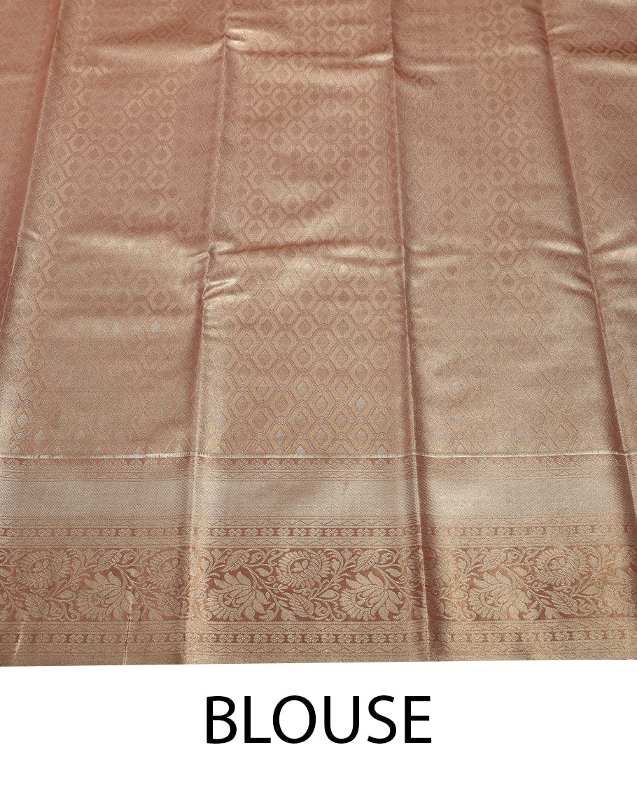 Golden Colour Art Tissue Saree having Flower Thread Work in Body with Contrast Border and Blouse