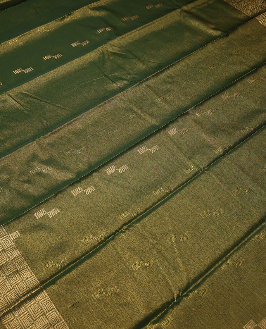 Green Colour Art Tissue Saree having Golden Thread Buttas in Body with Golden Border and Contrast Colour Blouse