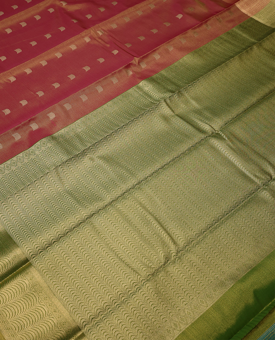 Red Colour Art Tissue Saree having Golden Buttas in Body with Golden Border and Contrast Colour Blouse
