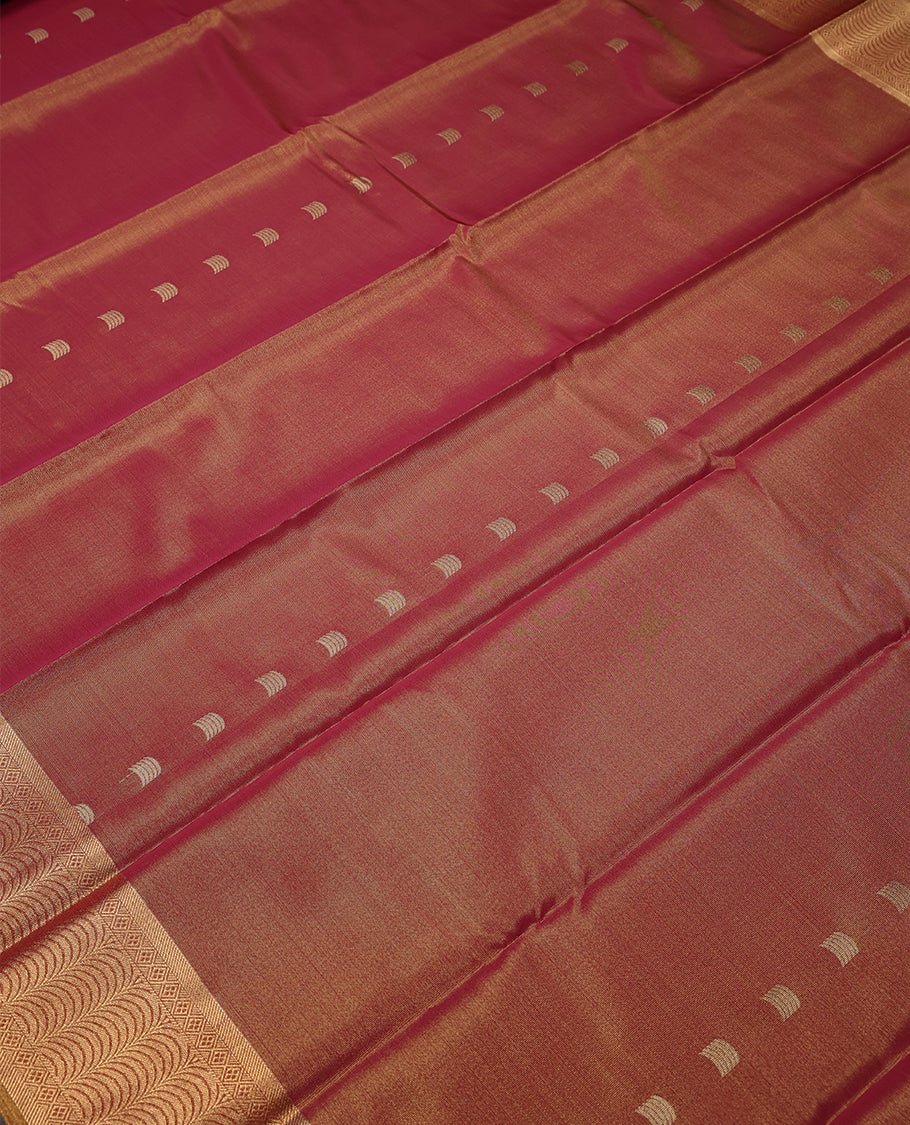 Red Colour Art Tissue Saree having Golden Buttas in Body with Golden Border and Contrast Colour Blouse