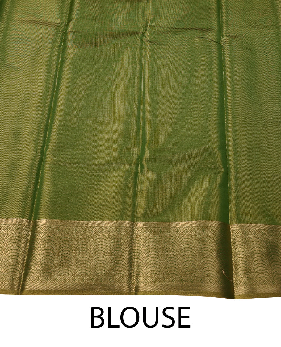 Red Colour Art Tissue Saree having Golden Buttas in Body with Golden Border and Contrast Colour Blouse