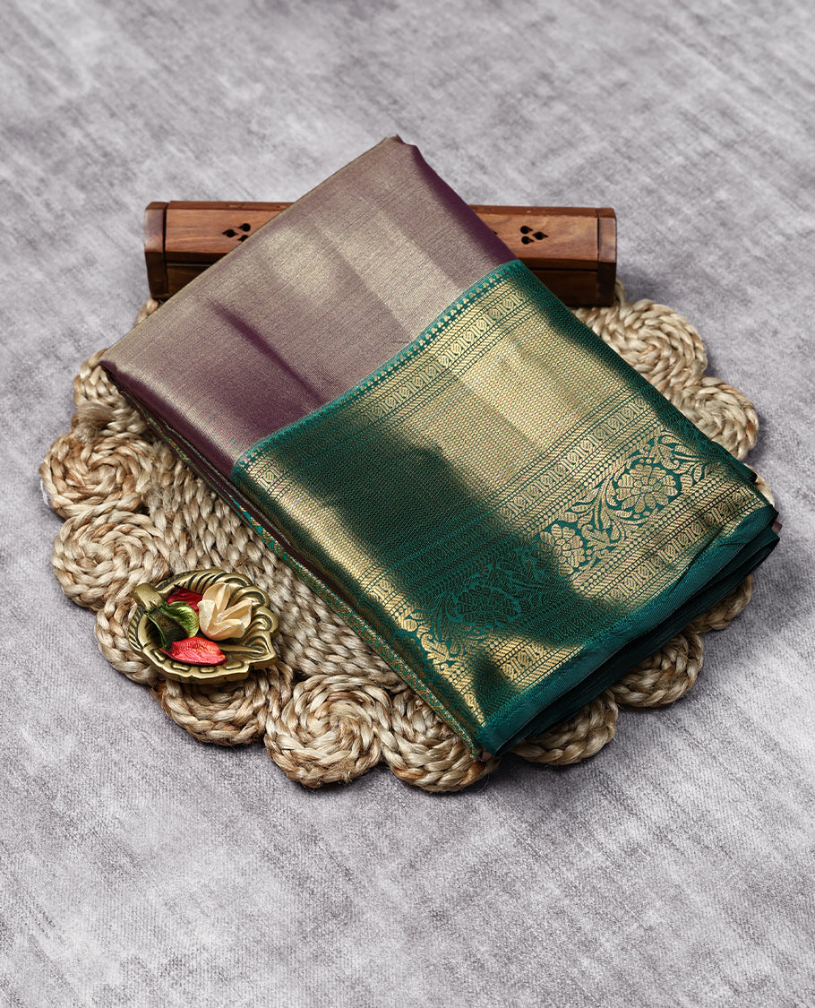 Pastel Violet Colour Art Tissue Saree having Plain Body with Dark Green Border and Blouse