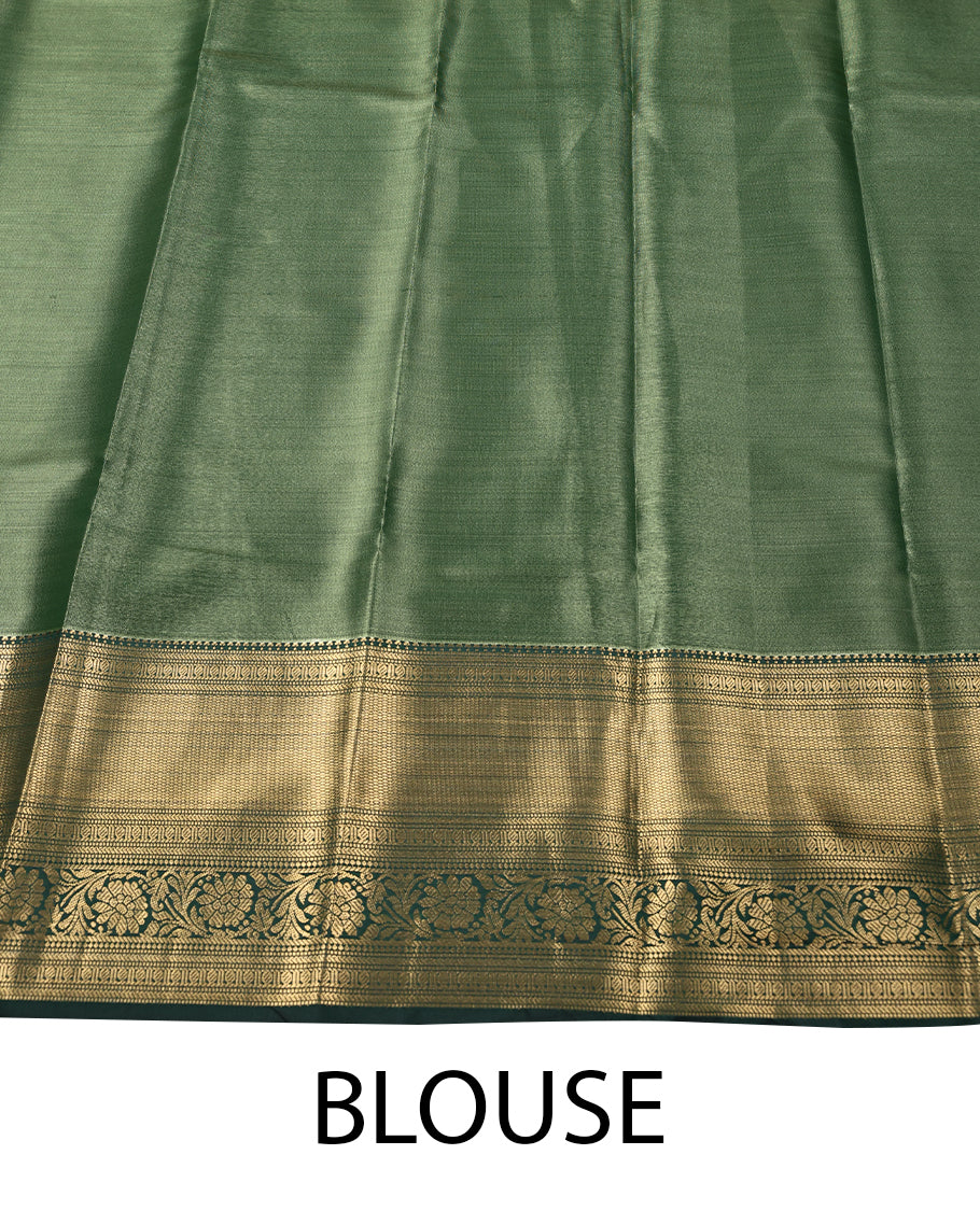 Red Colour Art Tissue Saree having Plain Body with Dark Green Colour Border and Blouse