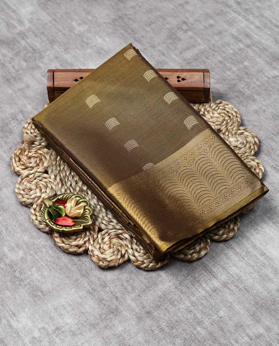 Dark Golden Colour Art Tissue Saree having Golden Thread Buttas in Body with Contrast Border and Blouse