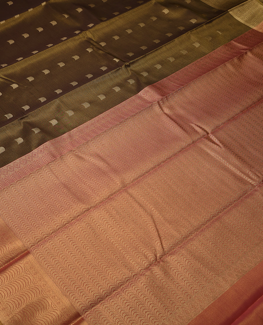 Dark Golden Colour Art Tissue Saree having Golden Thread Buttas in Body with Contrast Border and Blouse