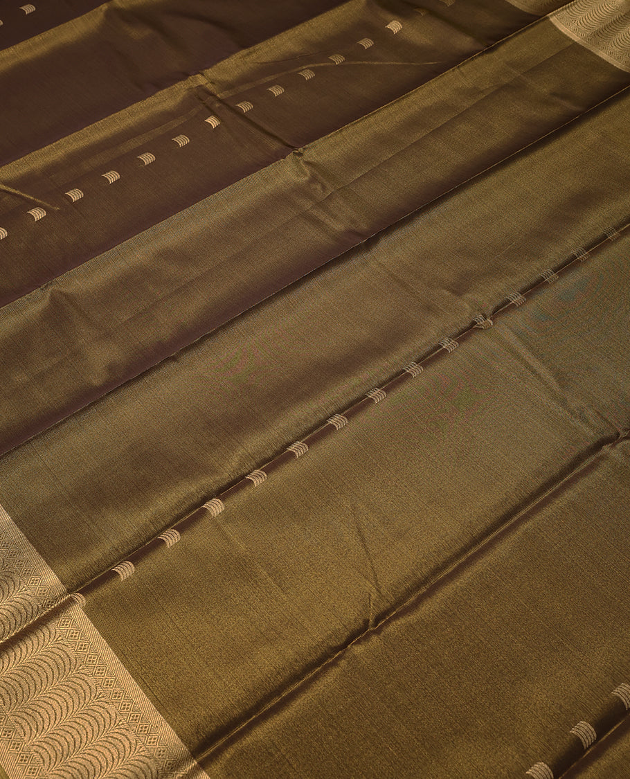 Dark Golden Colour Art Tissue Saree having Golden Thread Buttas in Body with Contrast Border and Blouse