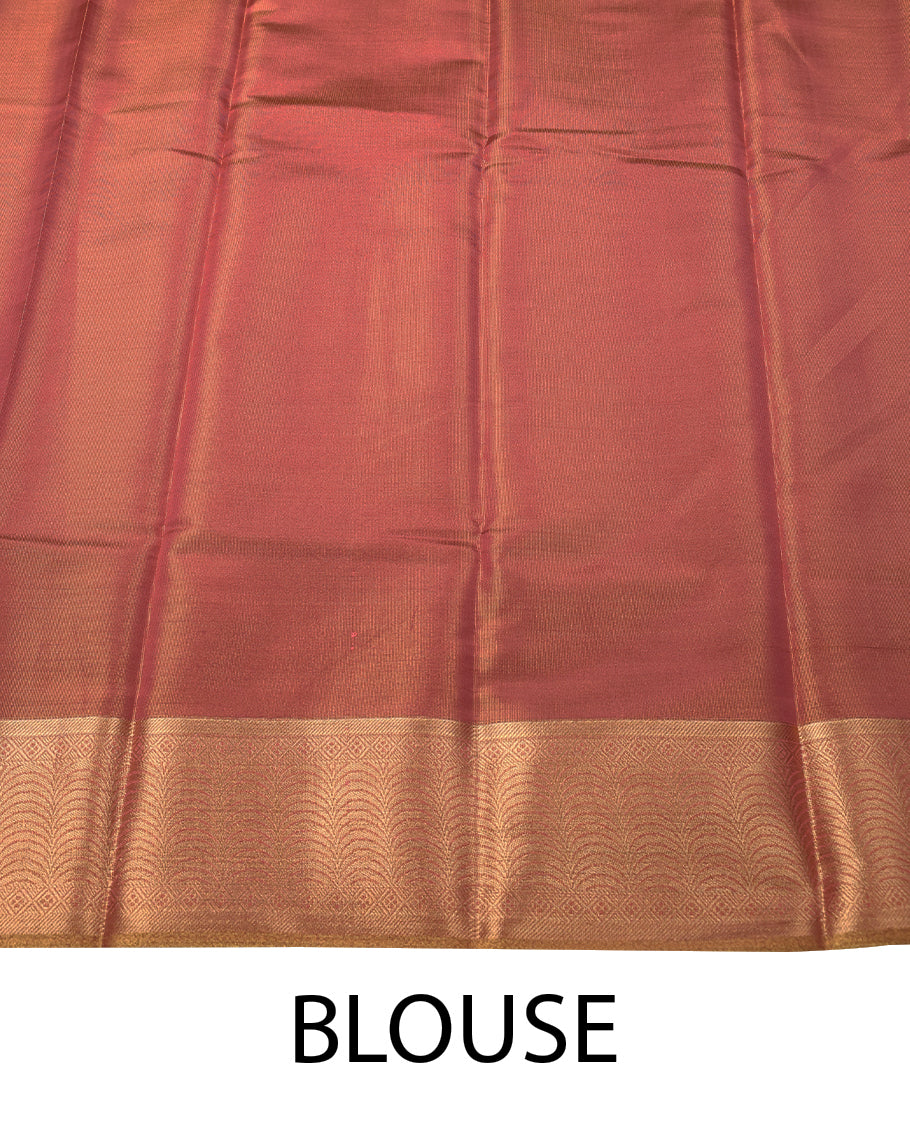 Dark Golden Colour Art Tissue Saree having Golden Thread Buttas in Body with Contrast Border and Blouse