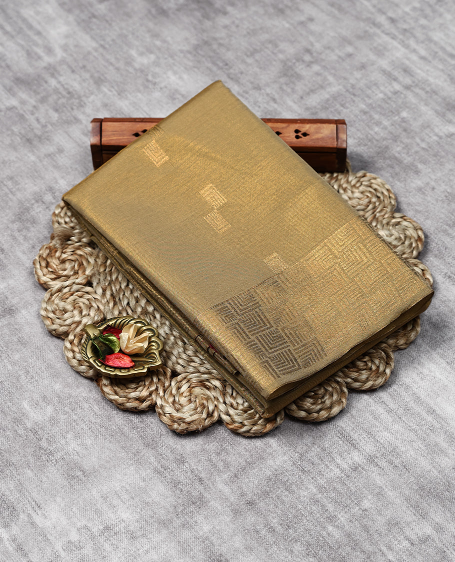 Golden Colour Art Tissue Saree having Golden Work in Body with Golden Border and Contrast Colour Blouse