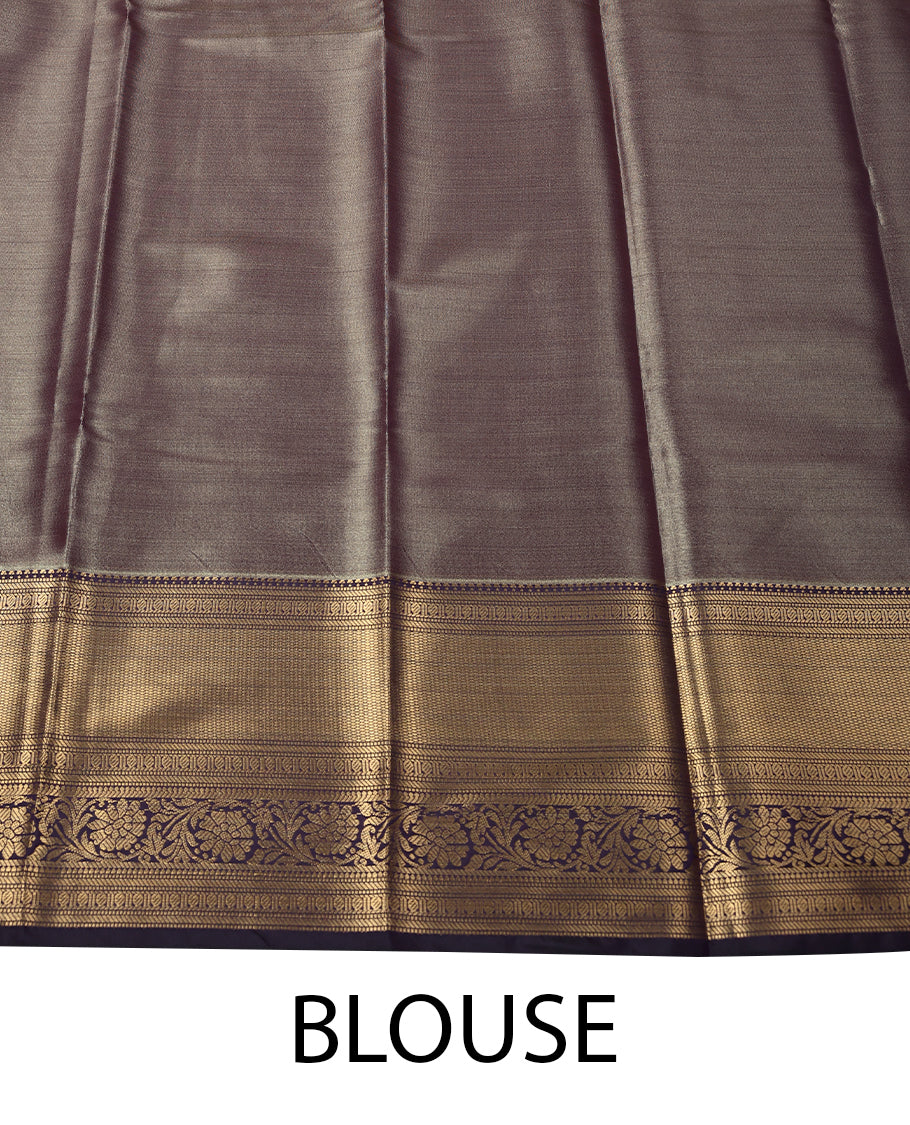 Fern Green Colour Art Tissue Saree having Plain Body with Dark Grape Colour Border and Blouse
