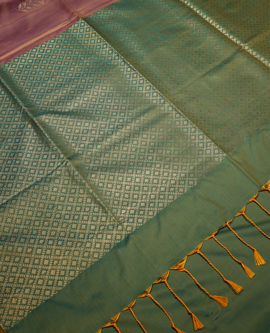 Sandstone Orange Colour Art Soft Silk Saree having Leaf Work in Body with Contrast Colour Blouse without Border