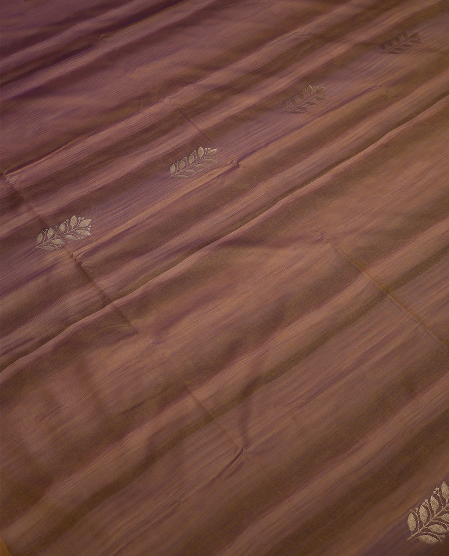 Sandstone Orange Colour Art Soft Silk Saree having Leaf Work in Body with Contrast Colour Blouse without Border