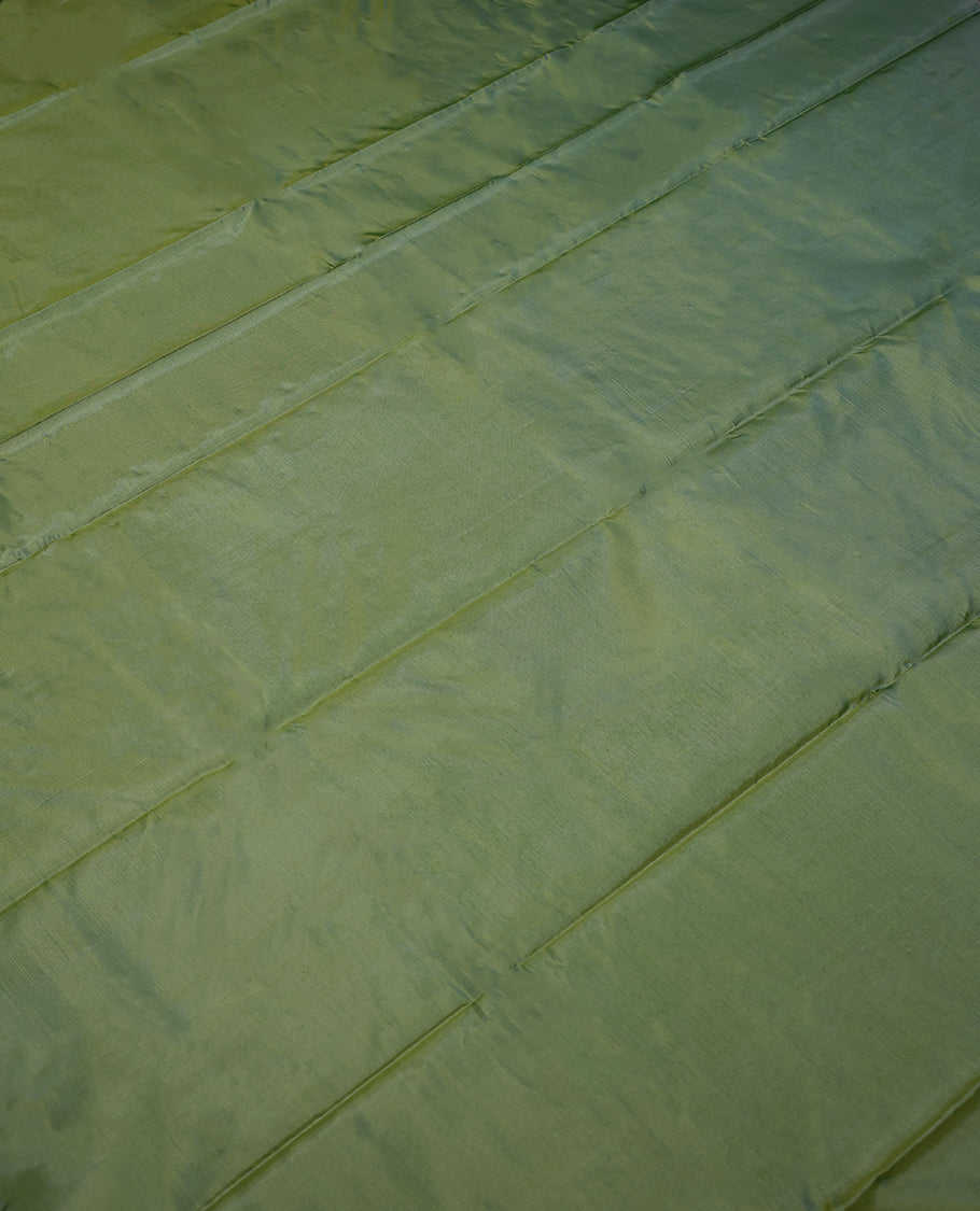 Pastel Lime Green Colour Vazhainar Pattu Saree having Flower Design in Body and Contrast Blouse without Blouse