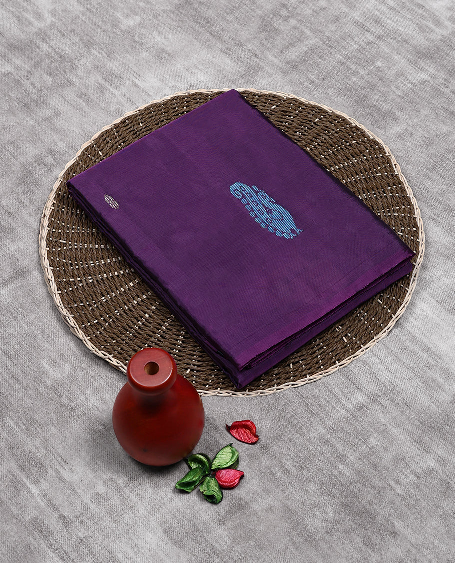 Violet Colour Vazhainar Pattu Saree having Thread Design in Body and Contrast Blouse without Blouse