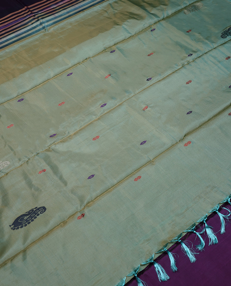 Violet Colour Vazhainar Pattu Saree having Thread Design in Body and Contrast Blouse without Blouse