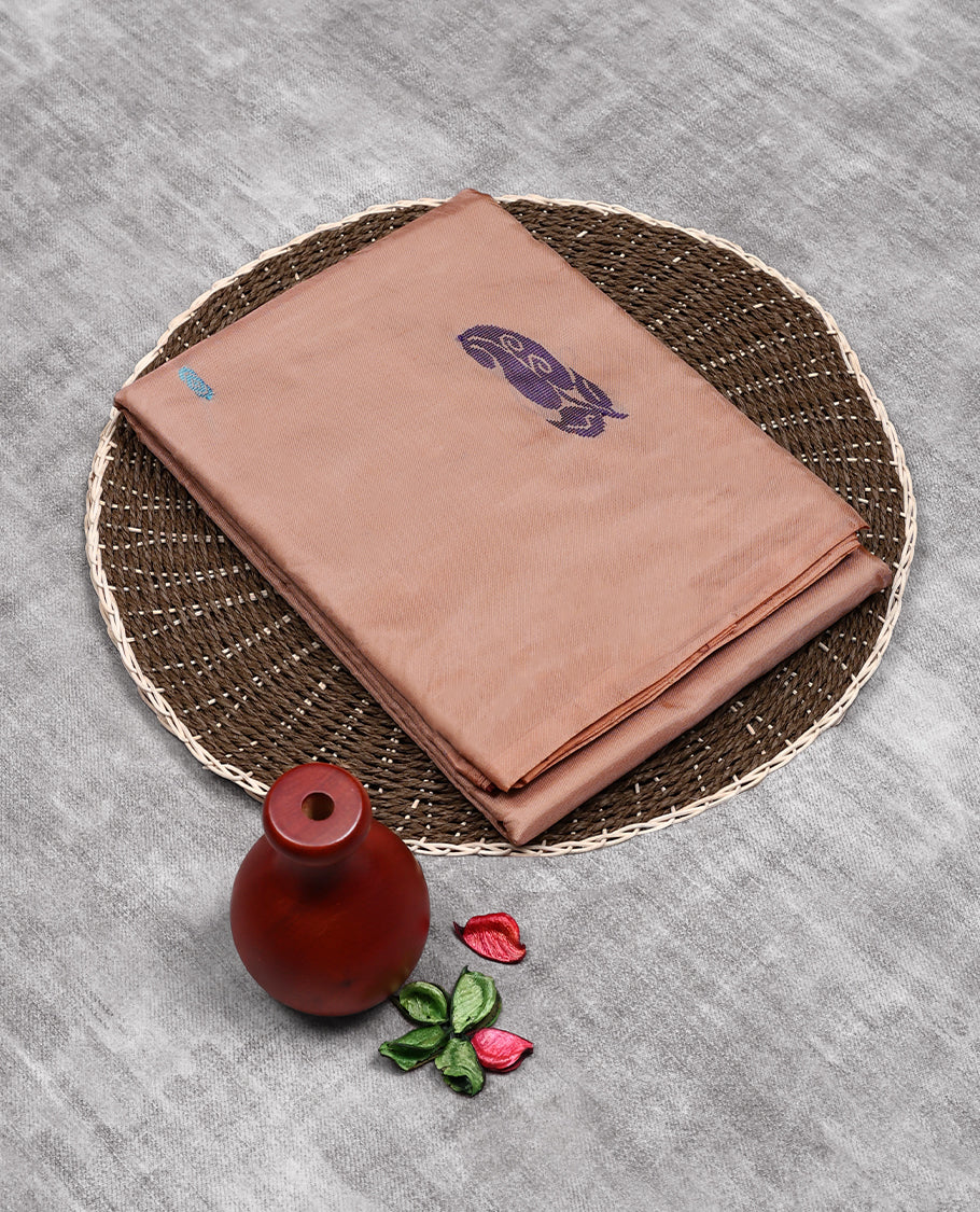 Peach Colour Vazhainar Pattu Saree having Thread Design in Body and Contrast Blouse without Blouse