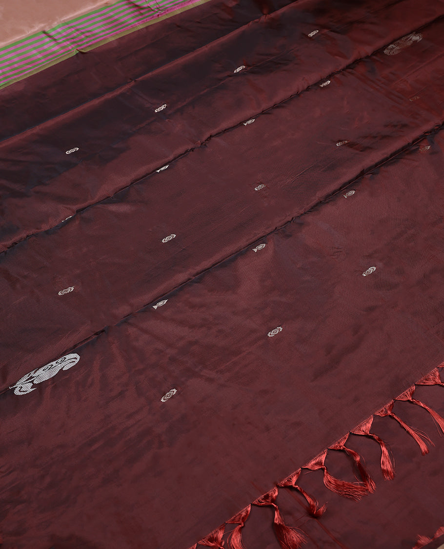 Peach Colour Vazhainar Pattu Saree having Thread Design in Body and Contrast Blouse without Blouse