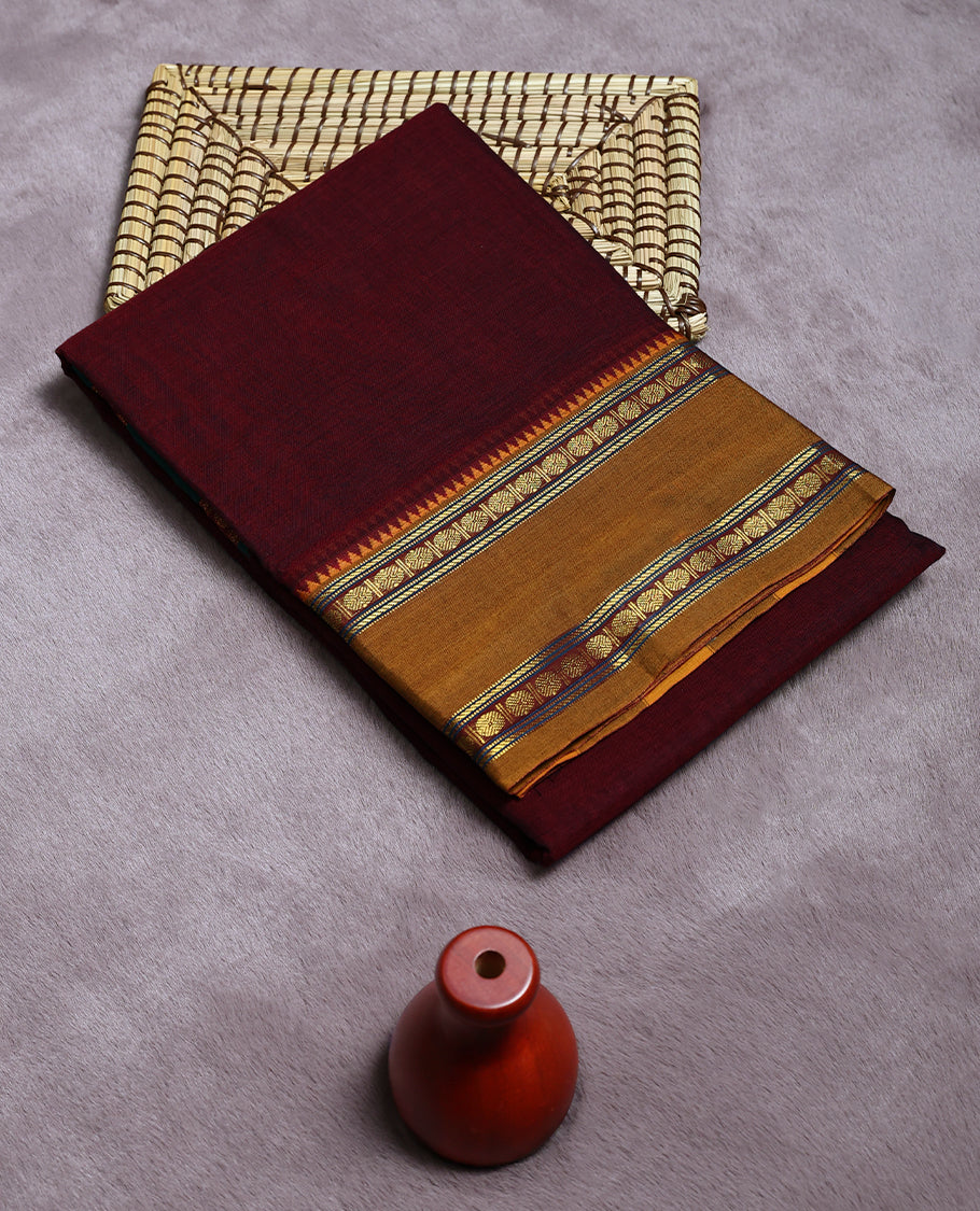 Maroon Colour Mixed Masrise Saree having Plain Body with Contrast Colour Border Without Blouse