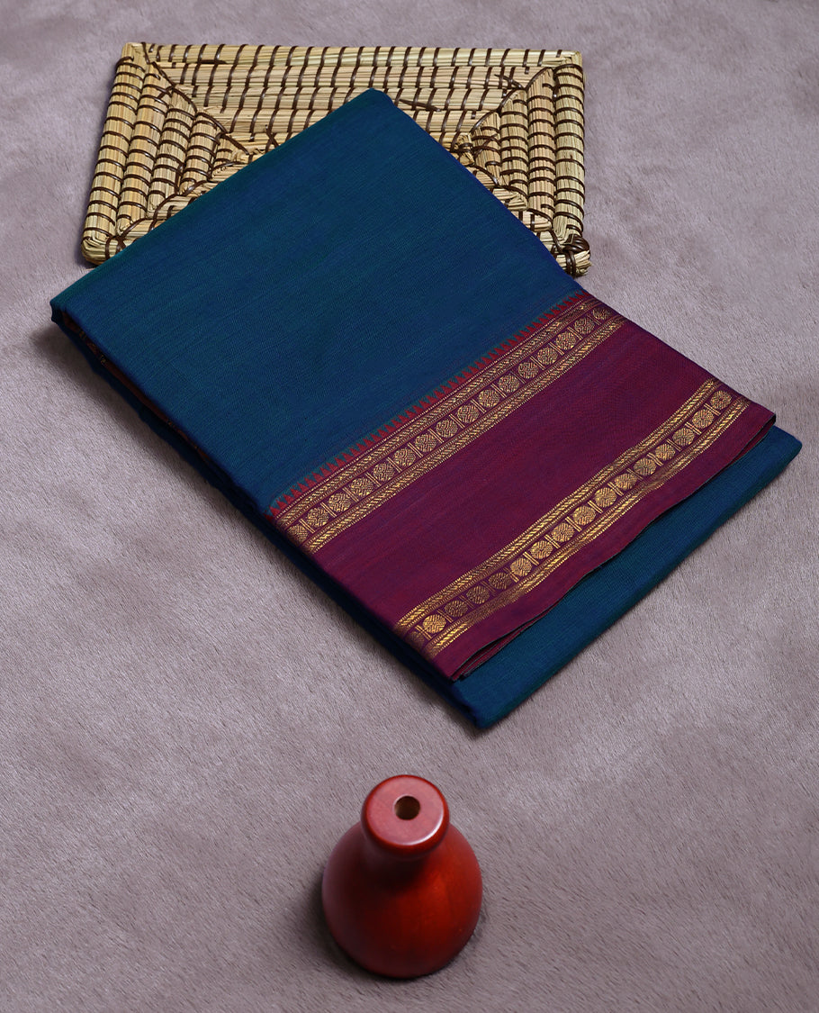 Peacock Blue Colour Mixed Masrise Saree having Plain Body with Contrast Colour Border Without Blouse