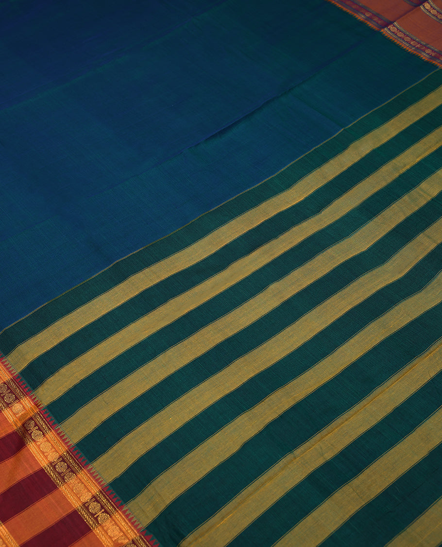 Peacock Blue Colour Mixed Masrise Saree having Plain Body with Contrast Colour Border Without Blouse