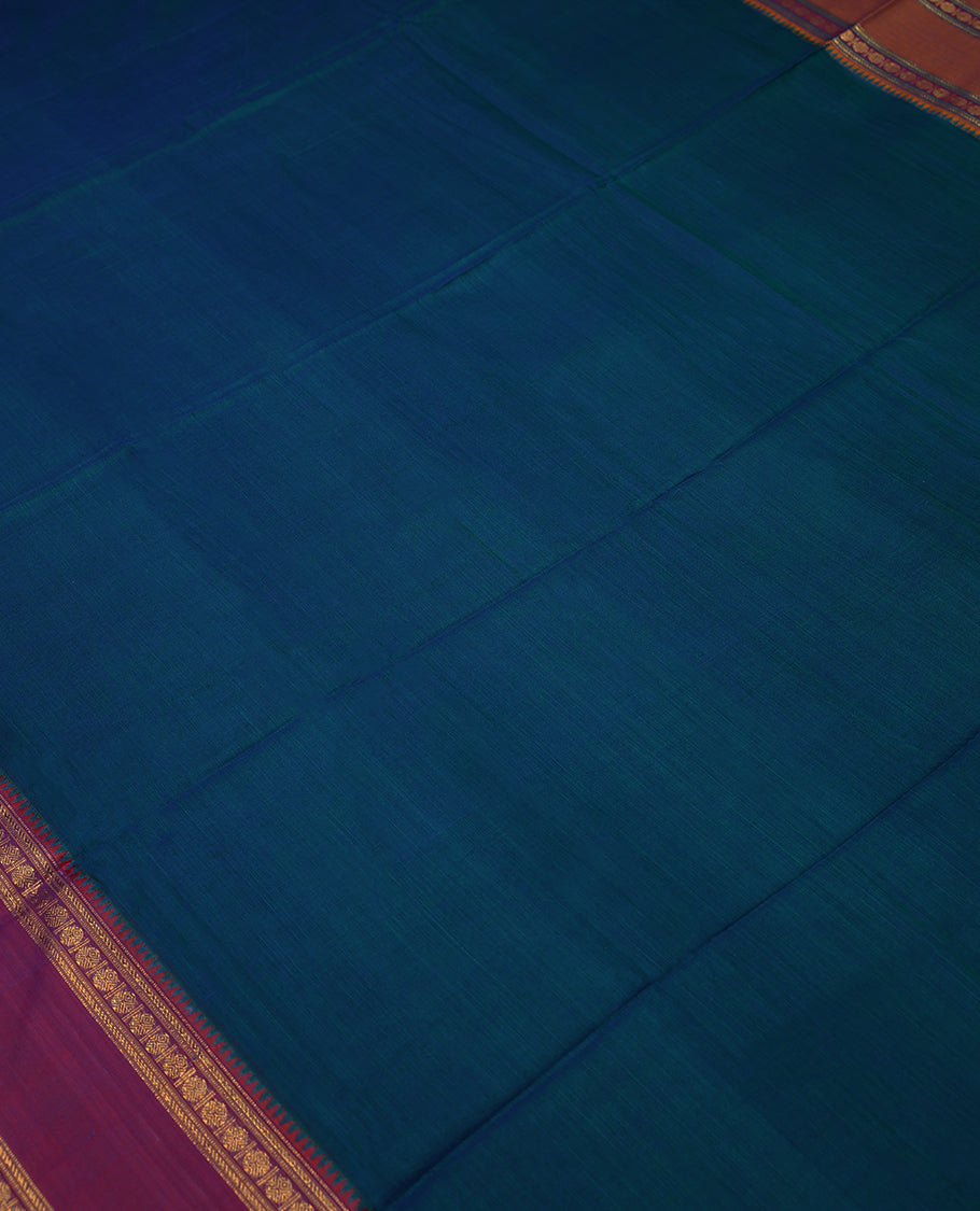 Peacock Blue Colour Mixed Masrise Saree having Plain Body with Contrast Colour Border Without Blouse