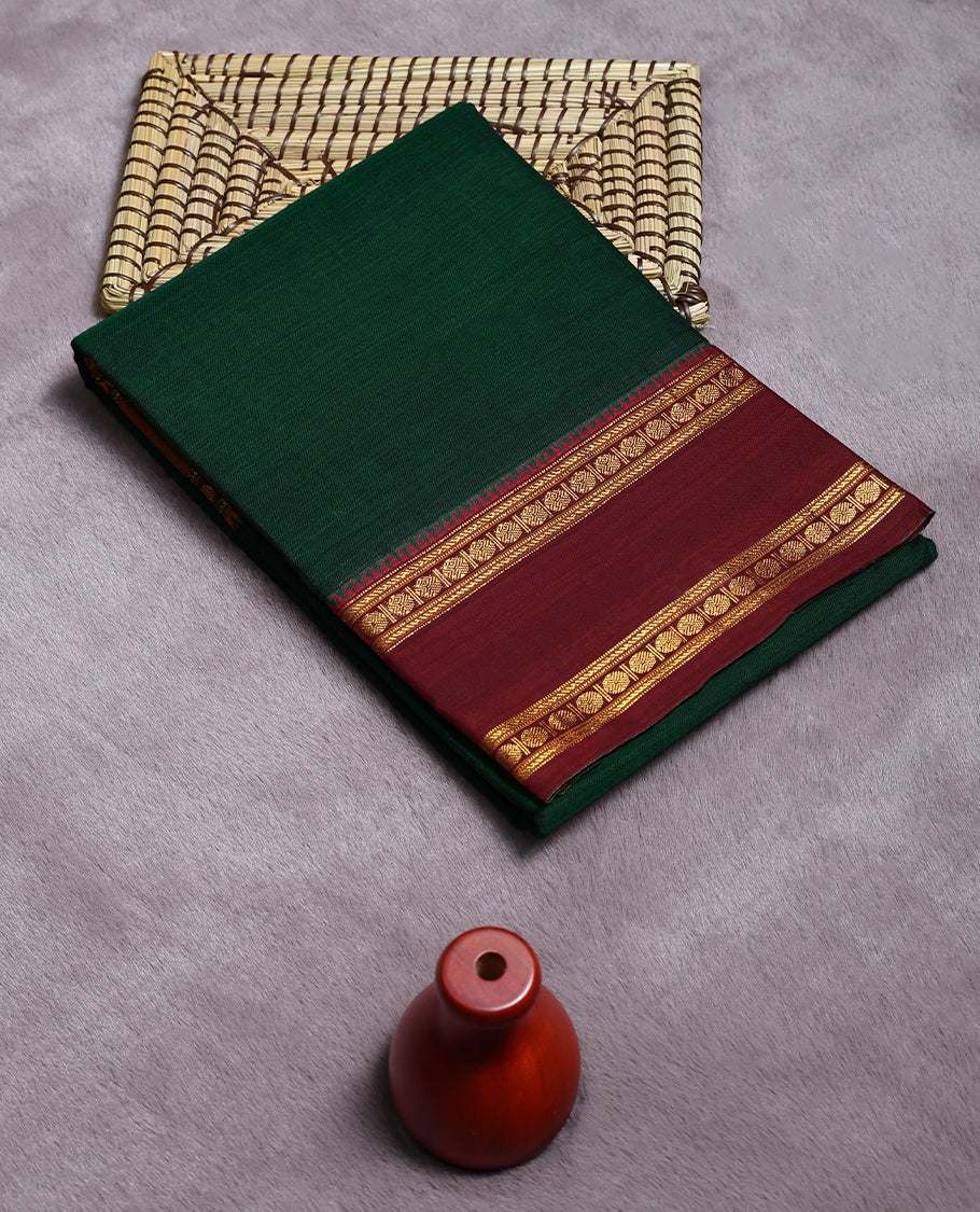 Bottle Green Colour Mixed Masrise Saree having Plain Body with Contrast Colour Border Without Blouse
