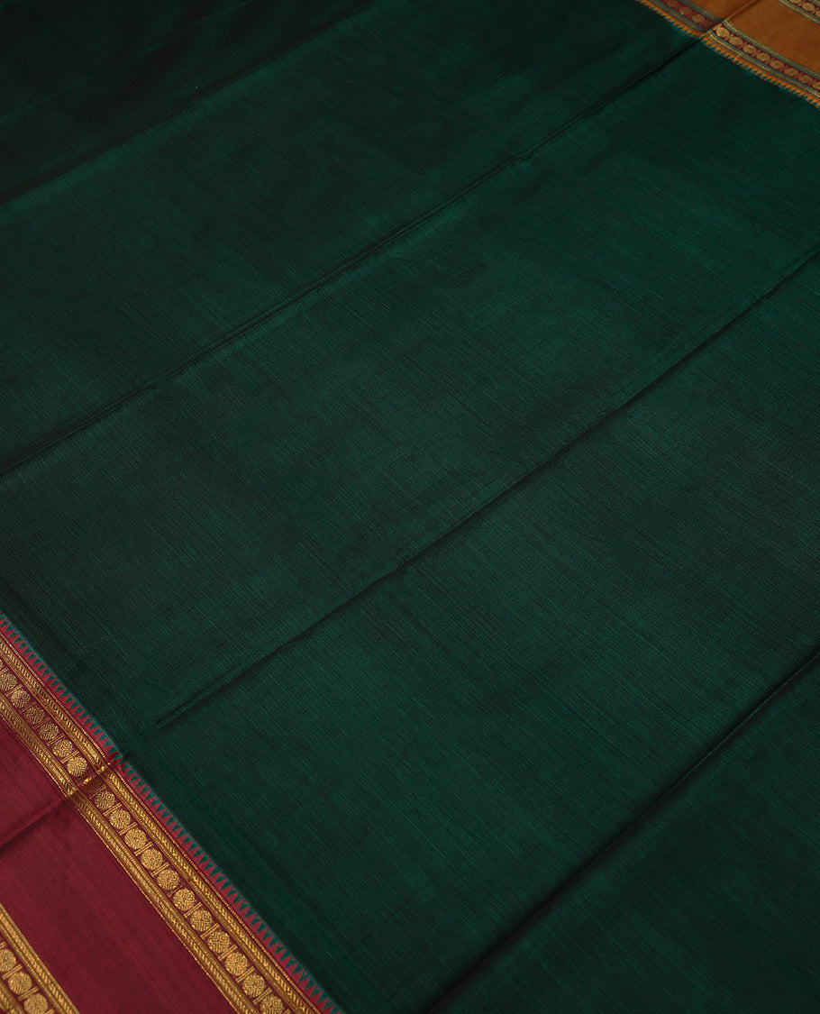 Bottle Green Colour Mixed Masrise Saree having Plain Body with Contrast Colour Border Without Blouse