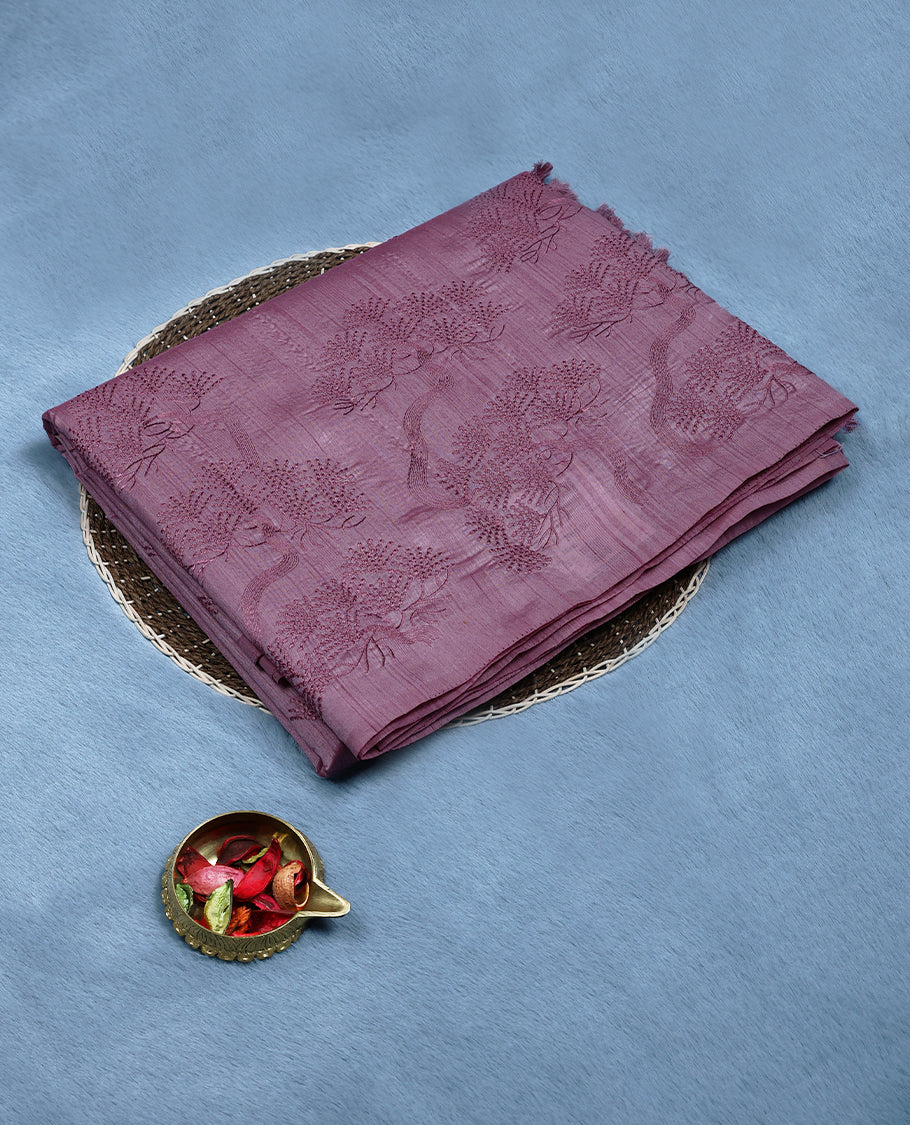 Pastel Pink Colour Semi Tussar Saree having Embroidery Worked Body with Self Coloured Border and Blouse