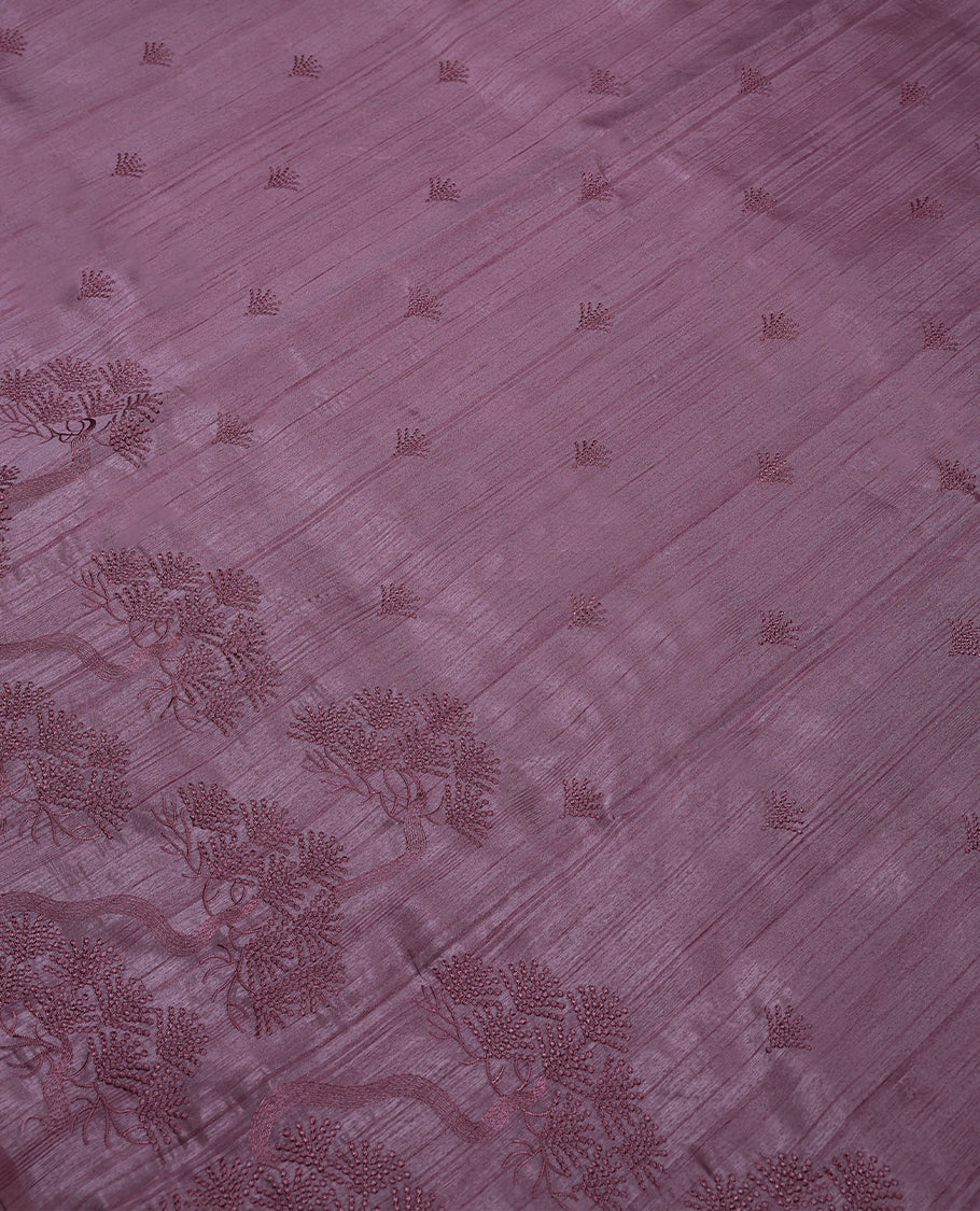 Pastel Pink Colour Semi Tussar Saree having Embroidery Worked Body with Self Coloured Border and Blouse