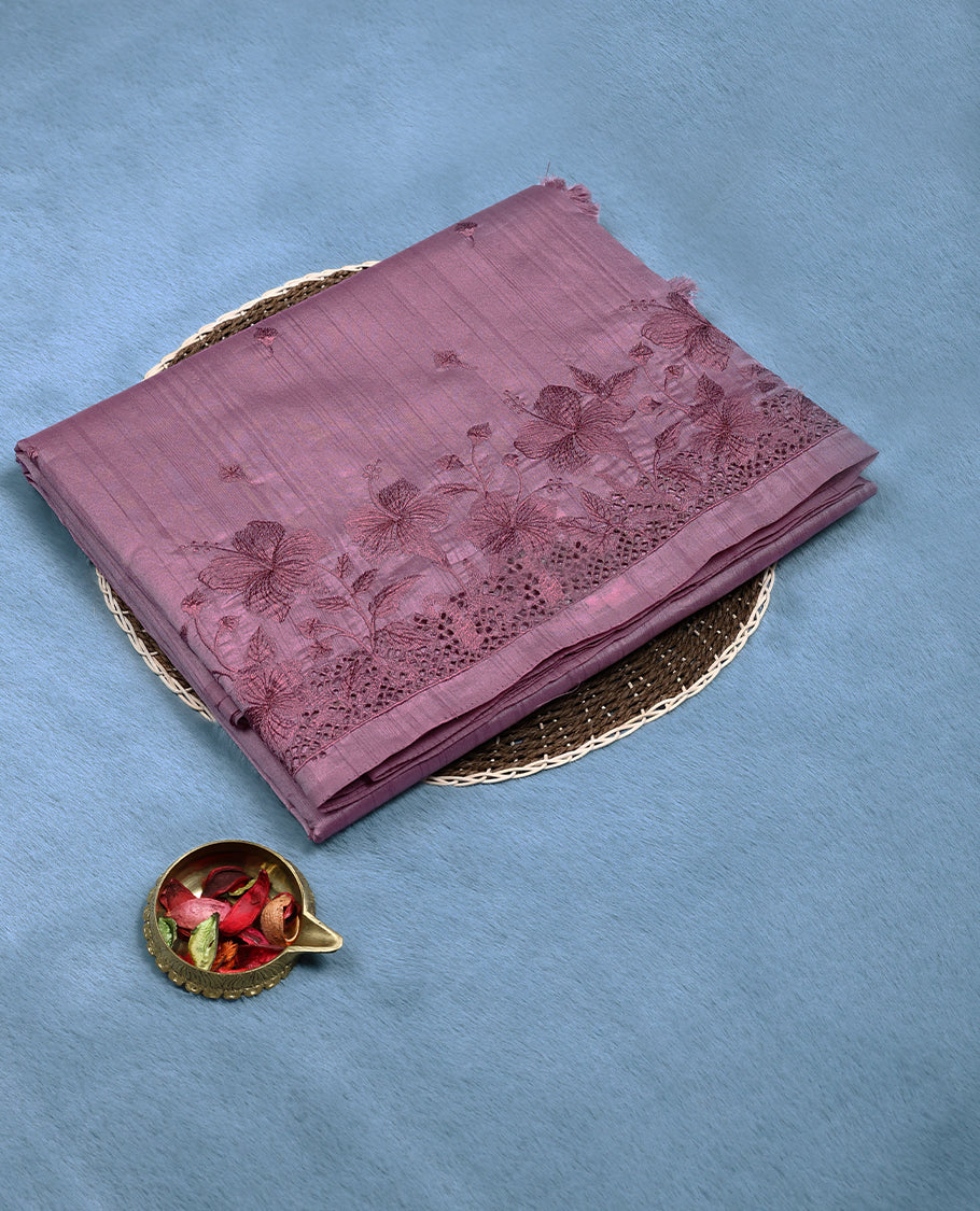 Pastel Pink Colour Semi Tussar Saree having Flower Thread Worked Body with Self Coloured Border and Blouse