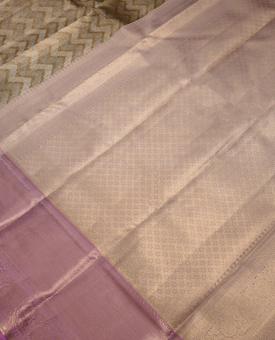 Golden Colour Art Tissue Saree having Zari Worked Body with Light Pink Colour Brocade Border and Blouse
