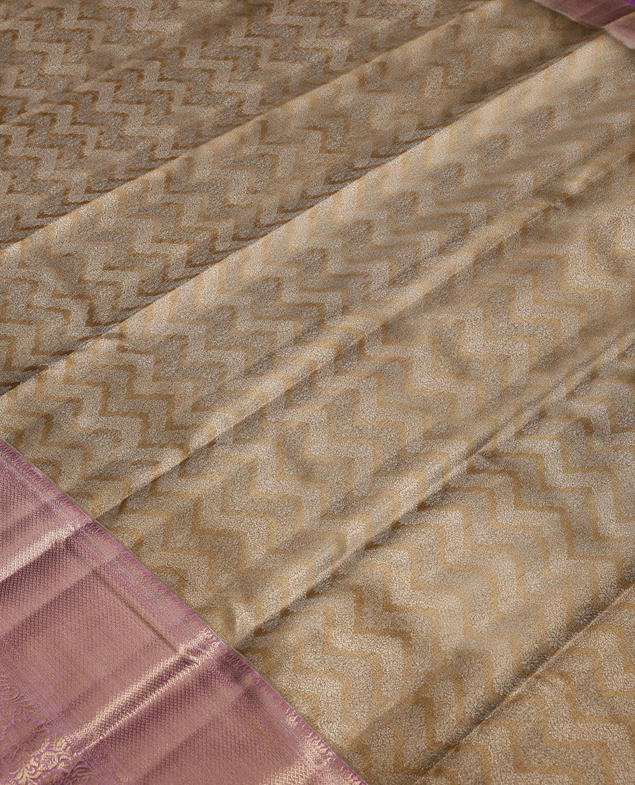 Golden Colour Art Tissue Saree having Zari Worked Body with Light Pink Colour Brocade Border and Blouse