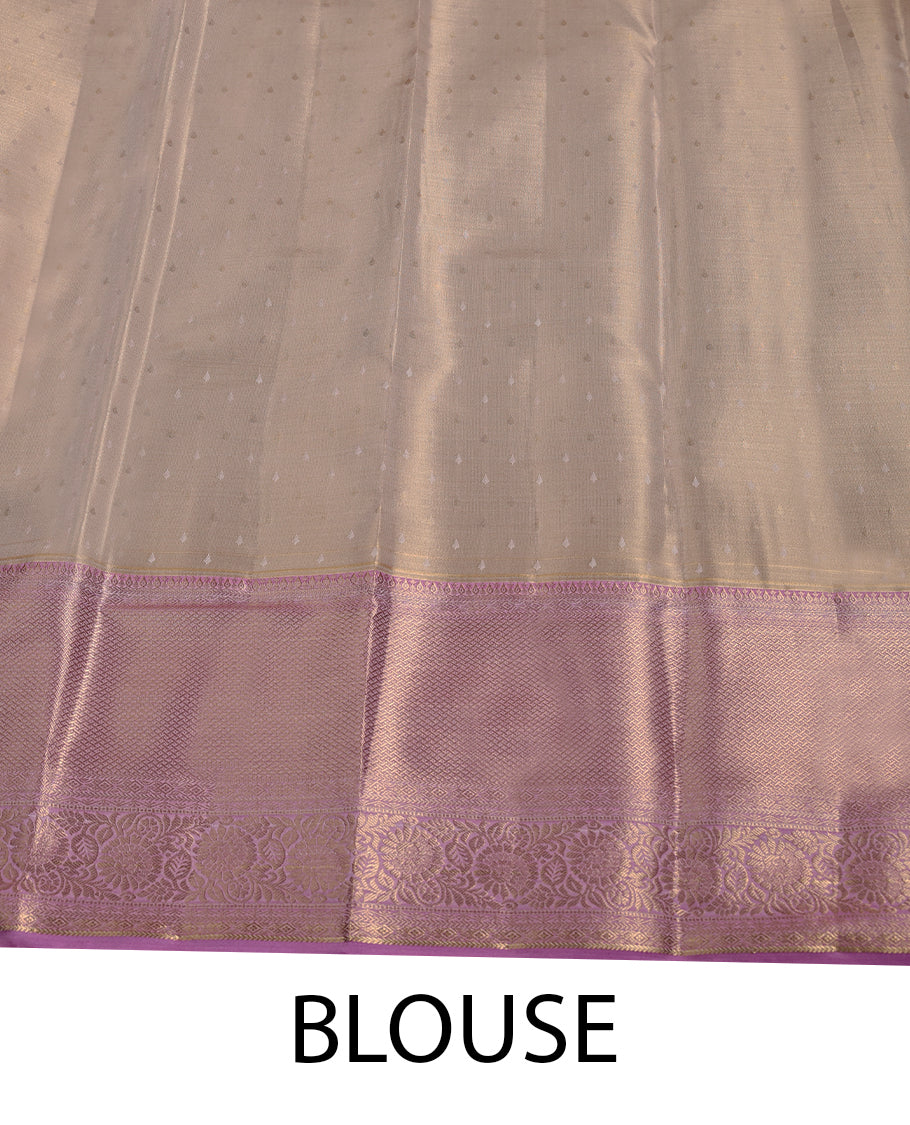 Golden Colour Art Tissue Saree having Zari Worked Body with Light Pink Colour Brocade Border and Blouse