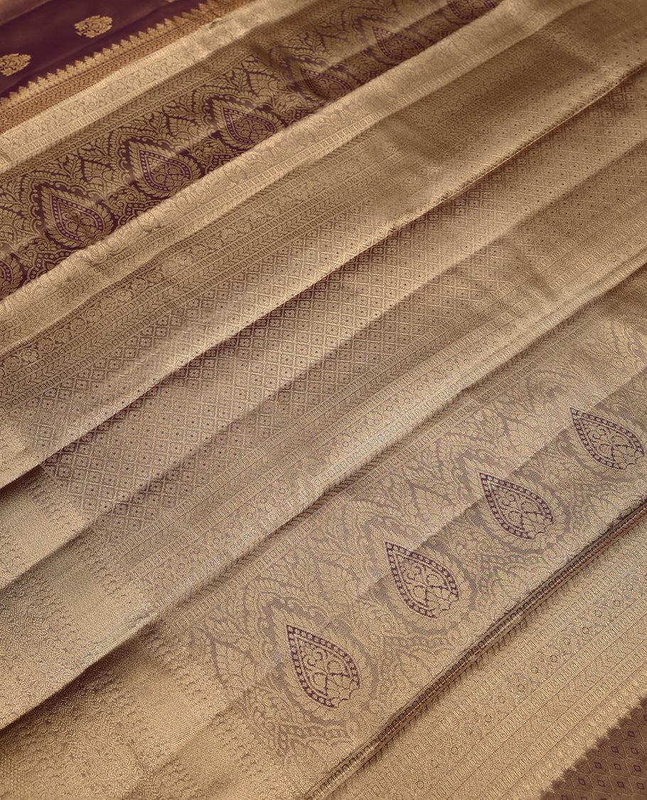 Copper Colour Art Tissue Saree having Golden Zari Worked Body with Brocade Border and Self Coloured Blouse